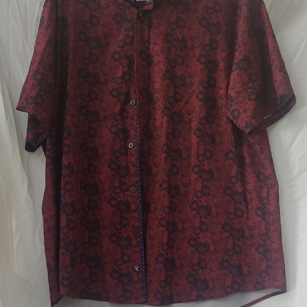 Men's Casual Button Down Shirt - Red Floral Pattern